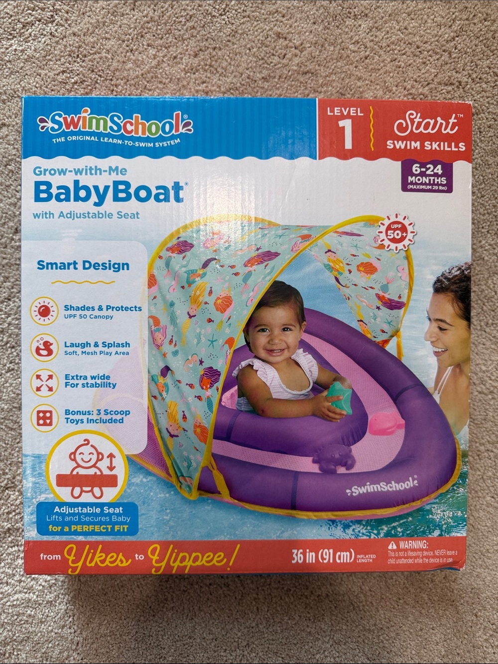 Grow-with-Me BabyBoat Inflatable with Canopy - Purple & Aqua NWT